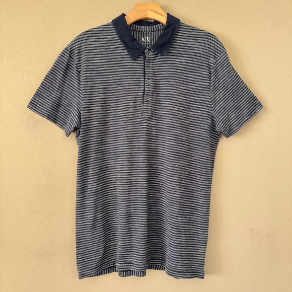 A/X Armani Exchange Men's Navy Striped Polo Shirt L - Picture 1 of 3